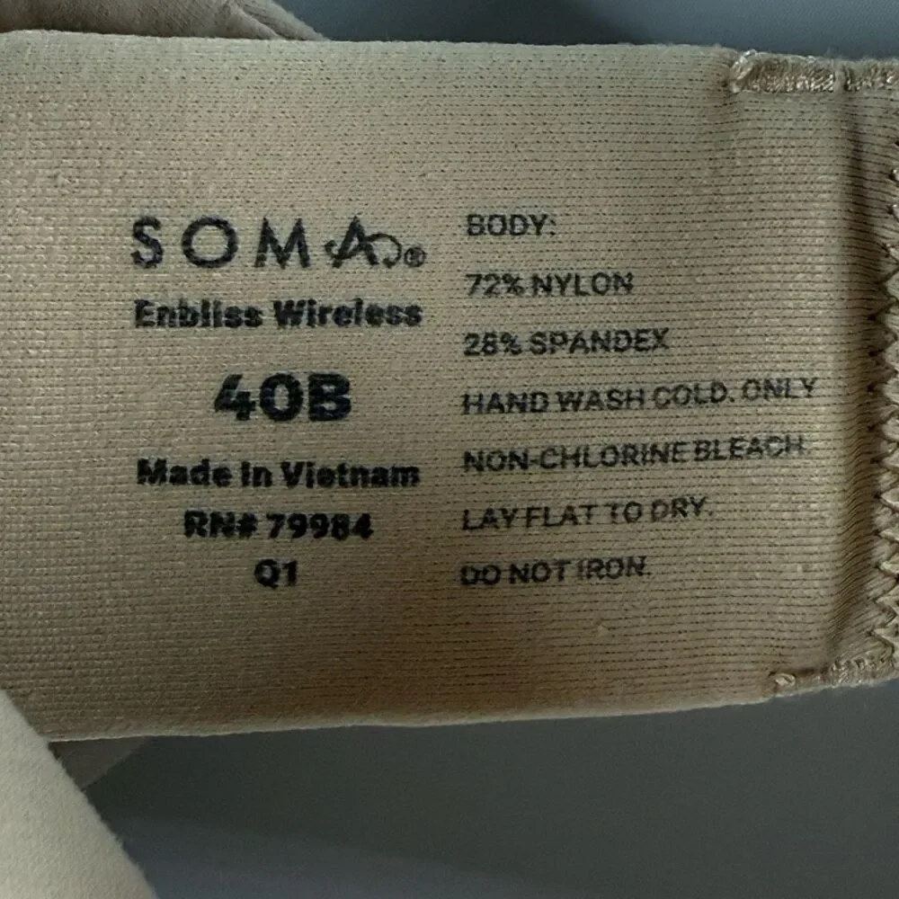 Soma enbliss wireless tan bra size 40B